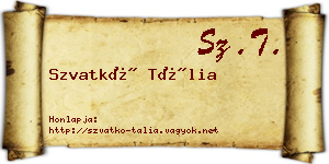 Szvatkó Tália névjegykártya